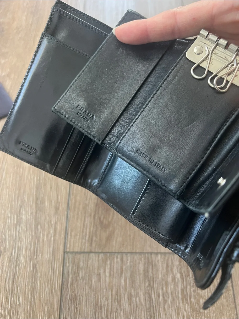 Prada Black Nylon Triangular Logo Wallet Duo